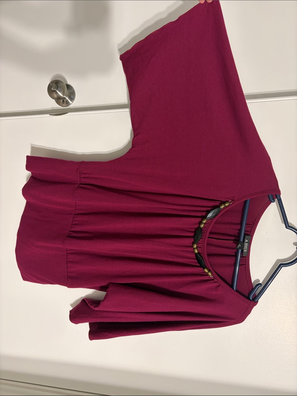 A. Byer Magenta Short Sleeve Blouse with Beaded Neckline